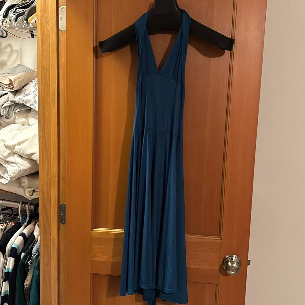 Dark teal convertible dress.